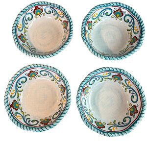 Il Mulino Spanish Flower Medallion Turquoise (4) Melamine Cereal Salad Bowls EUC